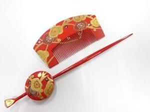 アンティーク　漆塗り蒔絵　櫛・簪セット